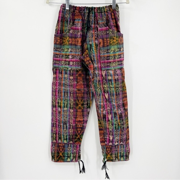 Guatemalan Style Cropped Multicolor Cargo Drawstring Pants XS Artsy Hippie - Picture 1 of 4